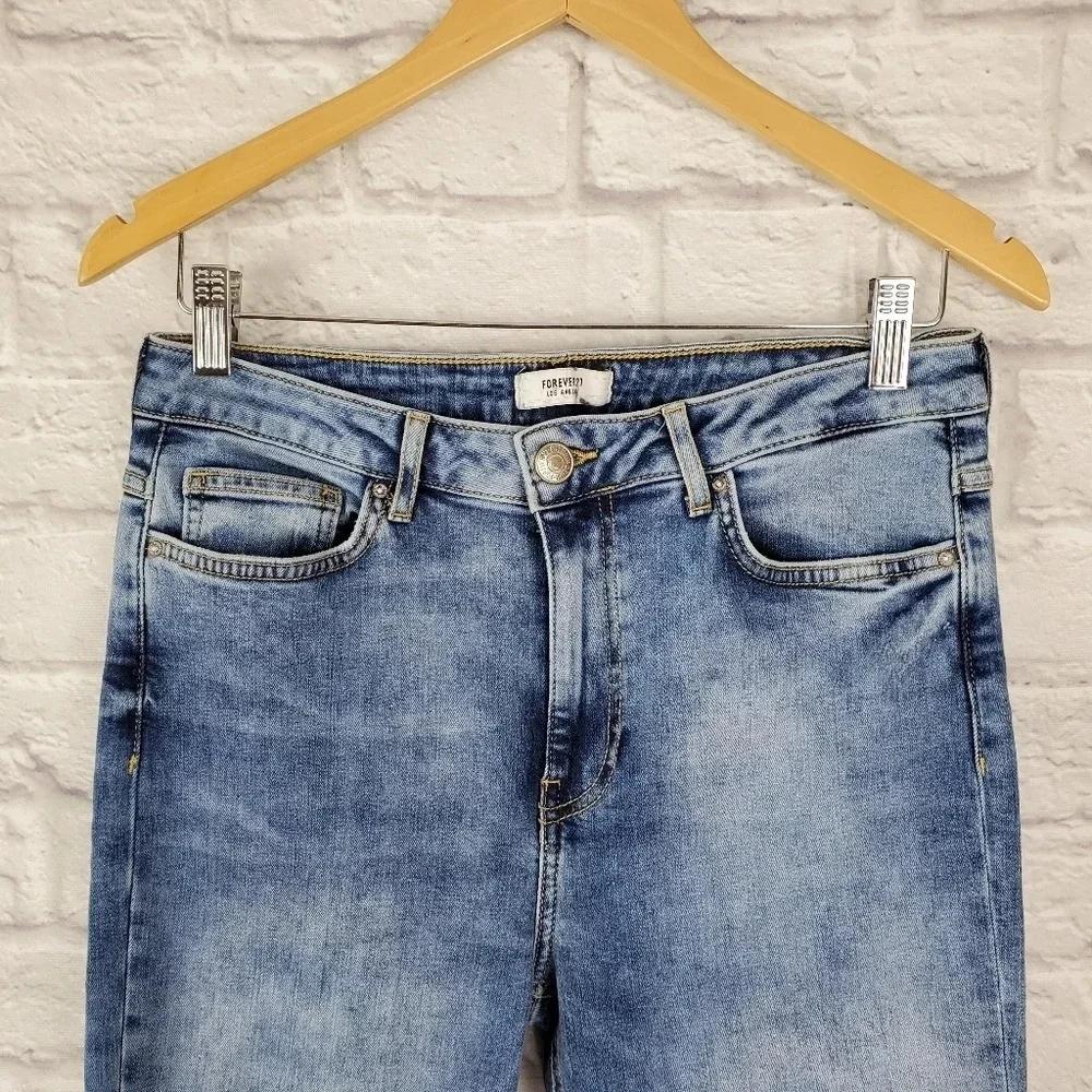 Forever 21 Distressed Step Hem High Rise Jeans